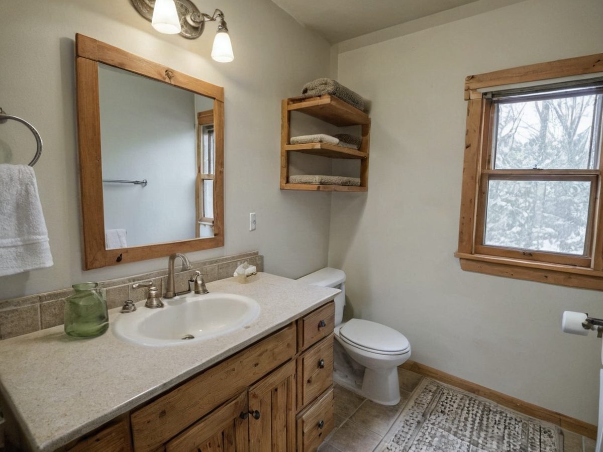 Cabin bath refresh — new vanity, faucet, supply lines and shutoffs, Big Bear Lake.