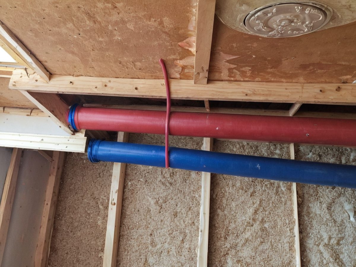 PEX manifold repipe in an open wall — every fixture on its own home run, Big Bear Lake.